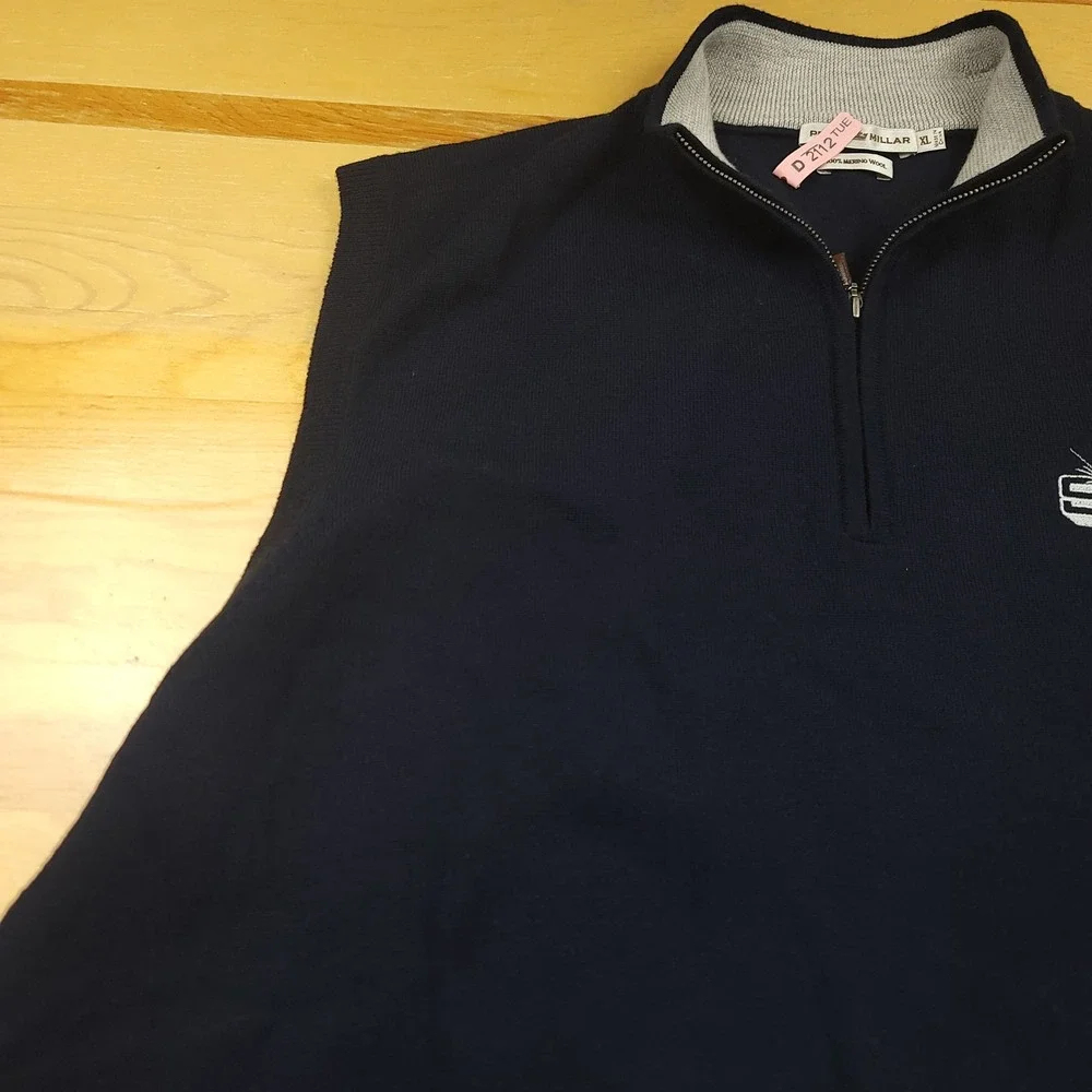 Peter Millar Navy 100% Merino Wool Quarter Zip Sweater Vest XL SU‎ Logo Golf